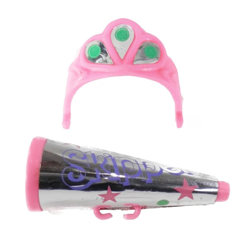 Vtg 1987 Barbie Skipper Cheerleader Teen Fun Pink Silver Megaphone & Crown 7058